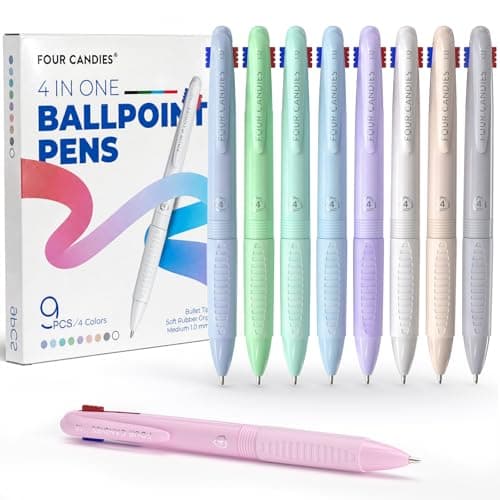 Four Candies Multicolor Pens, 4-in-1 Colored Pen, 9 Pack 1.0mm 4 Color Pens, Quick Dry Nurse Pens, Smooth Writing Colored Ink Pens, Comfort Grip & Macaron Office And School Supplies, Gifts For Women - Image 1