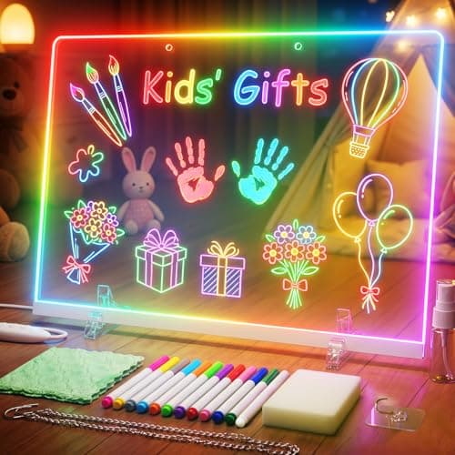 17'' Led Drawing Board for Kids - Flicker-Free LED Note Board, 10 Light Effects & 4 Light Intensities Drawing Tablet, Gifts for Girls Boys Aged 4-12, Doodle Glow Pad with Controller, 12 Markers - Image 1