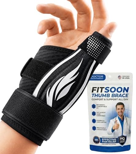 FITSOON Thumb Support Brace | Upgraded Thumb Spica Splint Stabilizer Pain Relief Night Support for De Quervain’ s Tenosynovitis Trigger Finger Arthritis Sprains | Breathable Fabric (Milky White/Black, S/M _ Fit both hands) - Image 1
