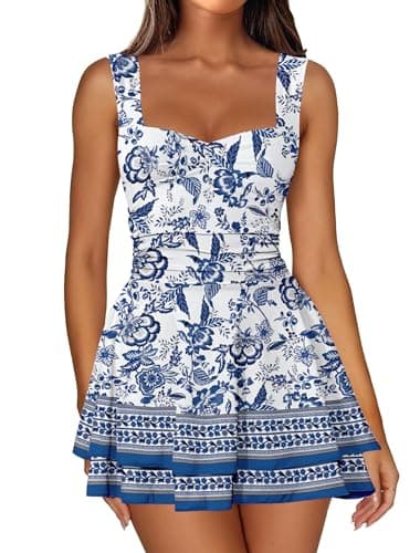 IWD Square Neck Sleeveless Summer Mini Dresses for Women 2026 Ruched Waist A Line Ruffle Hem Beach Vacation Sundress Boho Print X-Large - Image 1