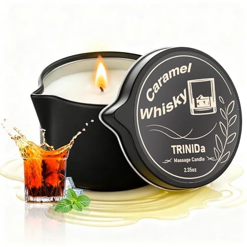 TRINIDa Low Temperature Massage Oil Candle 2.35oz - Soy Wax & Coconut Oil Blend, Moisturizes Skin,Stress Relief, Couples Massage & Home SPA, Romantic Gift Massage Scented Candle (Caramel Whiskey) - Image 1
