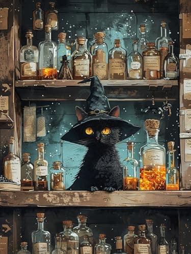 ijbnhd Black Cat Diamond Art Kits for Adults, 5D DIY Halloween Black Cat Diamond Painting Kits for Beginners, Diamond Dots Kits Gem Arts Crafts for Home Wall Decor 12x16in