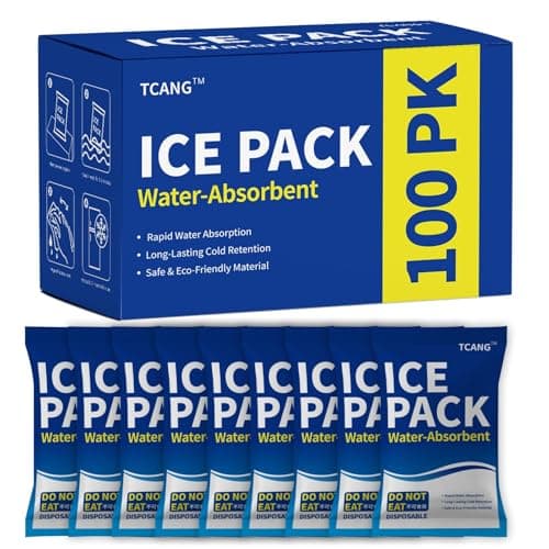 TCANG Disposable Dry Ice Packs for Shipping Non-Stick for Food (100 Pack), Double-Sided Absorption Leak-Proof Cold Packs for Cooler, Camping, Beach Bags, Picnics,Outdoor Events, Takeout Delivery - Image 1