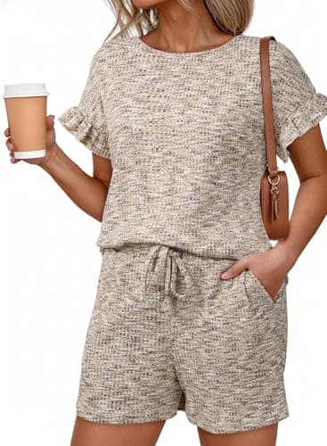 Dokotoo Womens Casual 2 Piece Sets for Women Summer Shorts Outfits Loose Fit Short Sleeve Tee and Elastic Waist Bottoms Trendy Loungewear Khaki X-Large - Image 1