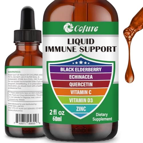 Cofure Zinc Quercetin Vitamin C D3 Liquid Immune Support with Organic Echinacea Elderberry, Immune Defense Drops Supplement for Adults- Vegan, Non-GMO, Gluten Free - 2 Fl Oz, 60 Servings - Image 1