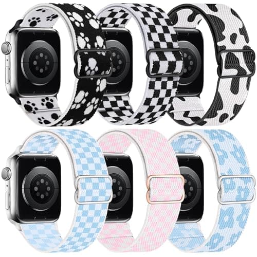 MITEV 6 Pack Stretchy Solo Loop Compatible with Apple Watch Band 38mm 40mm 41mm 42mm 44mm 46mm 45mm 49mm Women,Soft Nylon Elastic Braided Strap Wristband for iWatch Series 11 10 9 8 7 6 5 4 3 Ultra/SE