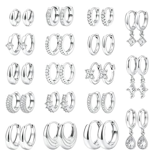 Wgoud 12 Pairs Small 14K Gold Plated Chunky Hoop Earrings for Women Hypoallergenic Lightweight Gold/Silver Hoop Earring Set for Sensitive Ears Trendy Cartilage Huggie Hoops Stacks for Multiple Piercing Jewelry (Silver-18 pairs) - Image 1