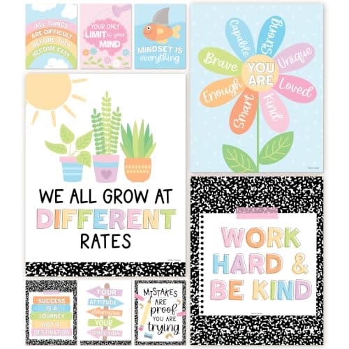 Hadley Designs Motivational Poster for Classroom Decor - 9 Growth Mindset Classroom Posters Elementary, Inspirational Wall Decor Middle School, Teacher Must Haves, Pastel Bulletin Board Decorations - Image 1