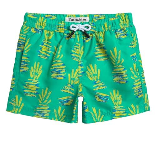 Turnshine Boys Swim Trunks Toddler Swim Shorts with Mesh Lining Quick Dry Board Shorts Kids Bathing Suits Swimwear for 2-16T Pineapple Green-Yellow 7 Years - Image 1