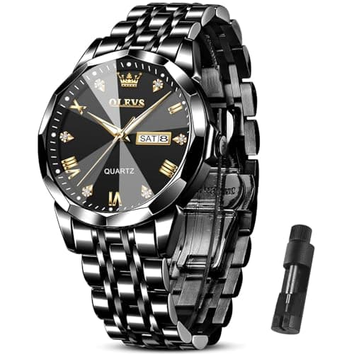 OLEVS Watch Mens Black Watches for Men Diamnond Dial Luxury Stainless Steel Watch for Men All Black Reloj - Image 1