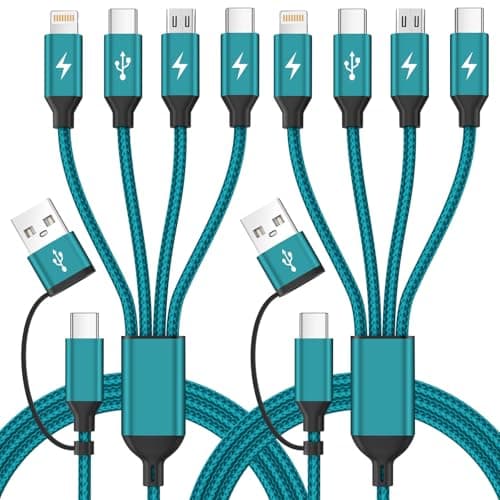 Jogrytece Travel USB A/C 4 in 2 Charging Cords,Dual Type C Mulit Charging Cable, Universal Charging Cables for All Devices,iPhone Charger Cord for iPhone Series/Galaxy/Tablets/PS (Lake Blue)