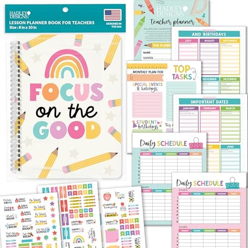 Hadley Designs Teacher Planner 2025-2026 – Lesson Planner Book for Teachers Must Haves, Undated Teacher Planners, Lesson Plan Notebook, Homeschooling Planners, Teachers Appreciation Gifts