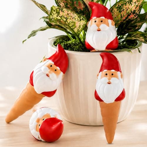 Self Watering Plant Spikes 4 Pack, Terracotta Automatic Plant Waterer for Indoor Outdoor Plants, Slow Release Watering Stakes, Vacation Watering Devices for Potted Plants Garden Decor(Santa Claus) - Image 1