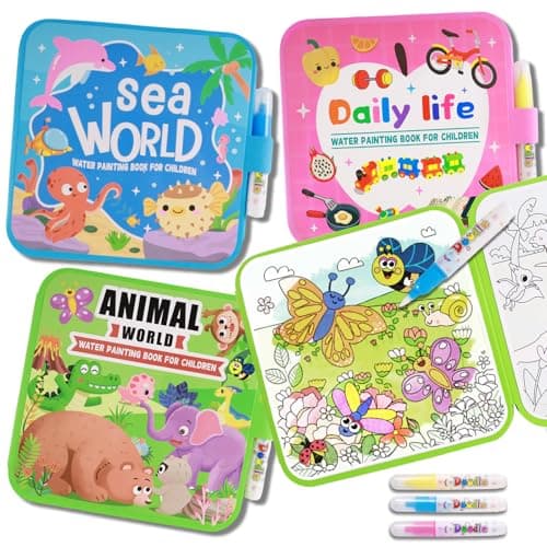 YECHISY Reusable Water Painting Books for Kids: 3 Pack Mess-Free Magic Water Coloring Books - Paint with Water Books, No Mess Coloring Travel Activity Toys for Toddlers Ages 3+ - Image 1