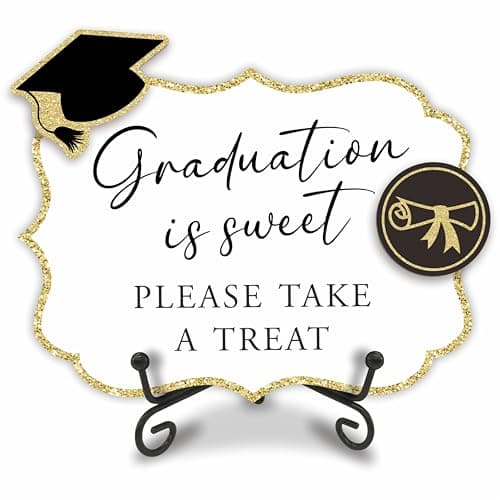 Graduation Is Sweet Please Take A Treat - Graduation Wooden Buffet Sign, Candy Sign With 1 Metal Support & 2 DIY Wood Decor With Velcro, Grad Party Decor & Supplies Class of 2026 (5 X 7 Inches) - 02 - Image 1