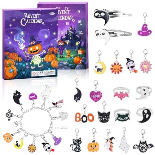 SWIND Halloween Advent Calendar 2026 for Girls and Boys With 24 Days Unique Gift Countdown Calendar Spooky Castle Design Blind Box DIY Creative Charm Pendant Bracelet (Purple A) - Image 1