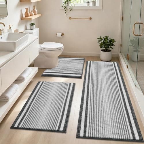HEBE Chenille Bathroom Rug Sets 5 Piece,Super Absorbent Non Slip Bath Mats for Bathroom,Washable Bath Mat and U-Shaped Contour Toilet Rug Set for Tub Shower Floor Carpet - Image 1