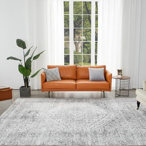 Auemtyn 8x10 Washable Area Rug for Living Room, Washable Rug with Non Slip Backing, Low Pile Carpet for Bedroom, Dinning Room (Light Grey, 8'x10') - Image 1