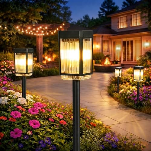 HMDecor Solar Pathway Lights, 8 Pack Solar Powered Garden Lights Waterproof IP65, 10-40 LM Auto On/Off Outdoor Light for Lawn Patio Walkway Driveway Decor Landscape Lighting (Warm White) - Image 1