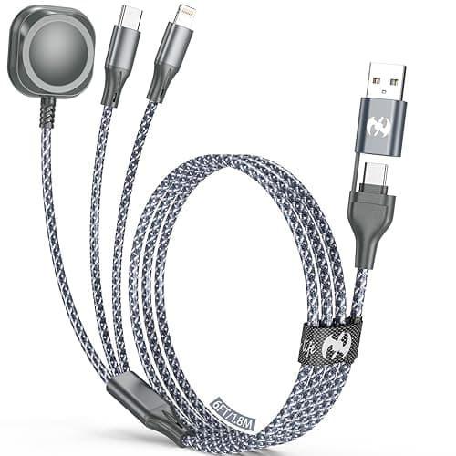 Multi Charging Cable for Apple Watch Charger,3 in 2 USB C Cable 6FT iPhone Charger/Type C/Lightning Travel Essentials Cables for iWatch Ultra/SE/10-1&iPhone 16-5 Pro/Plus - Image 1