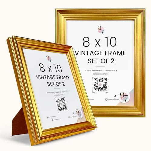97 Decor Set Of 2 PS Gold Vintage Frames 8x10 - Decorative Ornate Picture Frames 8x10, Vintage Gold Frames 8 X 10, Golden Antique Photo Frame 8 By 10 For Tabletop And Wall Hanging