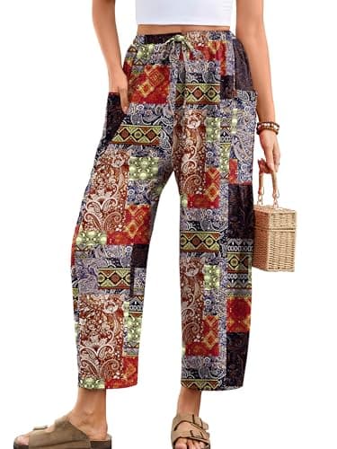 Heymoments Women's Wide Leg Lounge Pants Floral Large Lightweight Drawstring High Waisted Paper Bag Flowy Dress Loose Vacation Comfy Summer Beach Palazzo Harem Casual Trousers with Pockets - Image 1