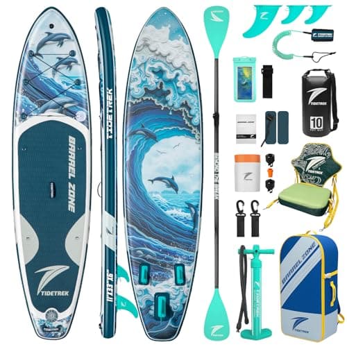 TIDETREK 11'/11'6" x 33"/34" x 6" Inflatable SUP Paddle Board – Extra-Wide, Stable Stand Up Paddle Board with Premium Full Accessory Set for Adults & Youth (Ocean Spirit/Kayak Seat, 11'x33 x6) - Image 1