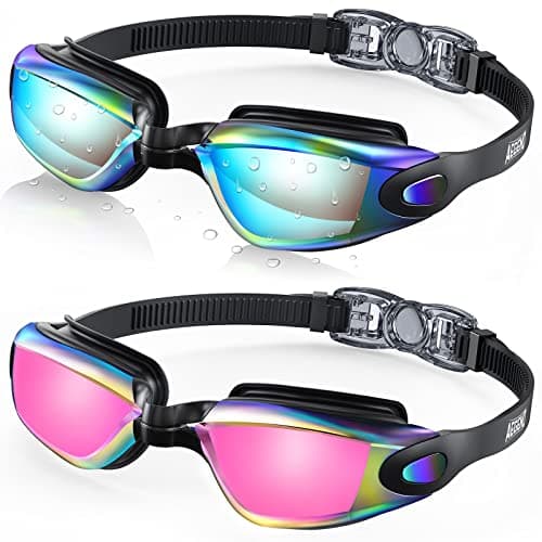 Aegend Swim Goggles 2-Pack, No Leaking Anti-Fog UV Protection Mirrored Swim Glasses for Adult Men Women, Wide View Outdoor - Image 1