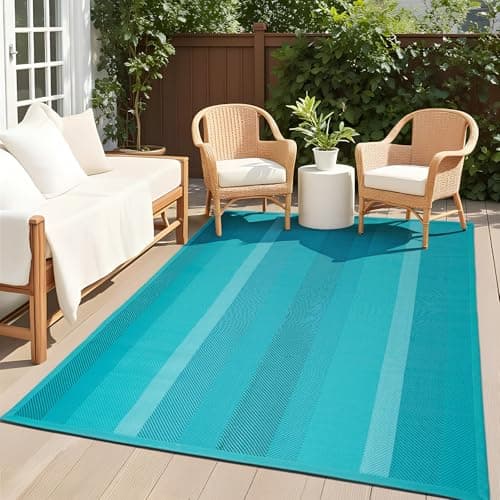 UKISS Outdoor Rug Carpet,Reversible Portable Plastic Straw Camping Rugs, 5' x 8' Waterproof Mat, Large Outdoor Area Rugs for Patio,RV, Picnic, Backyard, Deck, Balcony, Porch, Beach, Green - Image 1