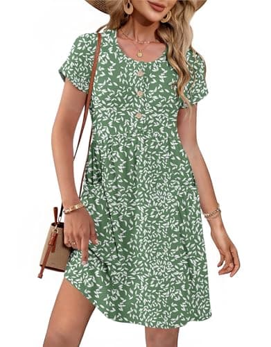 MOLERANI Summer Dresses for Women 2026 Casual Crew Neck Sundresses Short Sleeve Fashion Beach Vacation Dress with Pockets Olive Green - Image 1