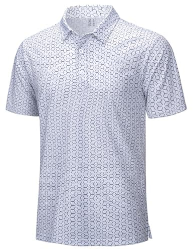 Cotrasen Golf Polo Shirts for Men Print Short Sleeve Moisture Wicking Performance Soft Breathable Top Tee Shirts White M - Image 1