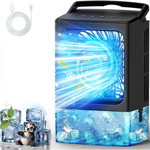 Mini Air Conditioner,Portable Air Conditioners,Evaporative Air Cooler Humidifier, 3 Speed Quiet Personal Cooling Fan, 7-Color LED Night Light, 4/8H Timer for Bedroom, Office, Camping, Room,Home - Image 1