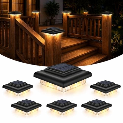 T-SUN Solar Post Cap Lights 4x4, 6 Pack Decorative Solar Post Cap Deck Lights, Dual Mode Warm White/Cool White, Waterproof Fence Post Lights for Wood & Vinyl Posts - Image 1