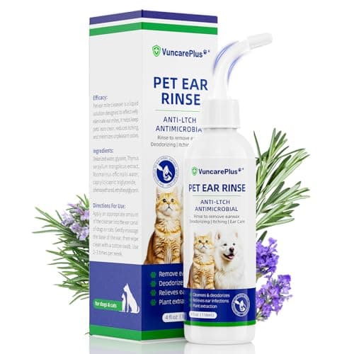 VUNCAREPLUS Cat & Dog Ear Cleaner Solution, Soft Nozzle Ear Treatment for Dogs & Cats, Gently Removes Ear Wax & Debris, Soothes Ear Itching & Inflammation, Deodorizing Pet Ear Wash with Thyme 4 fl oz - Image 1