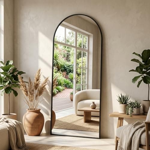 NBGV 70"x27" Floor Mirror Full Length, Arched Full Length Mirror with Stand, Large Full Body Mirrors for Bedroom Living Room or Cloakroom Black - Image 1