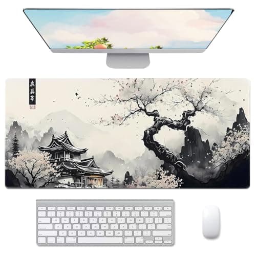 Large Mouse Pad Set, Japanese Extended Mouse Pad Black Desk Pad Easy Typing for Typing Office Game 35.4 x15.7 in - Japanese Scenery - Image 1