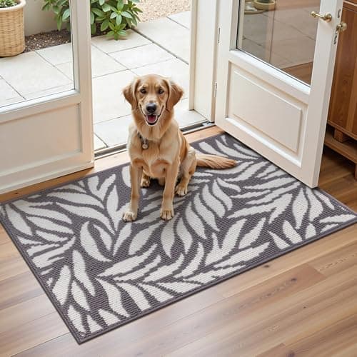 Ileading Indoor Door Mat 2x3ft, Absorbent Dog Muddy Paws Mats, Low-Profile Leaves Entrance Runner Carpet with Non-Slip Rubber Backing, Washable Inside Welcome Mat for Hallway,Entryway,Kitchen(Grey) - Image 1