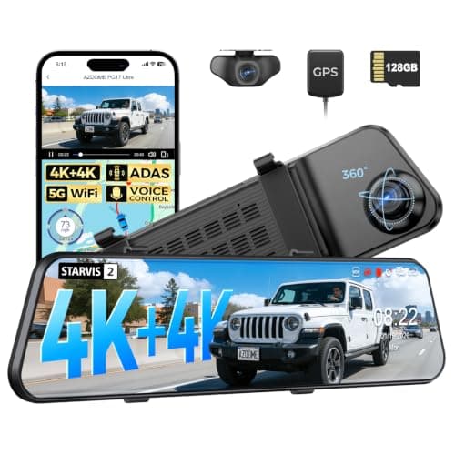AZDOME 4K+4K Mirror Dash Cam Front and Rear with AR effects, ADAS Rear View Mirror Camera, STARVIS 2 12" Rearview Mirror Dashcam with Dual HDR, 5.8GHz WiFi, Voice Control, GPS, 128GB Card (PG17 Ultra) (Black) - Image 1