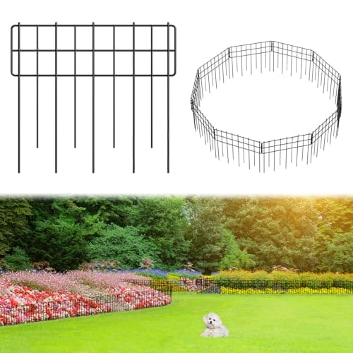 Decorative Fence Panel, 12.99"*11.97" No Dig Fences Barrier, Small Garden Fence Animal Barrier, Garden Border Edging Fences, Square 10 Pcs Black Metal Fencing, Dog Fencing Blocker for Yard, Flower Bed - Image 1