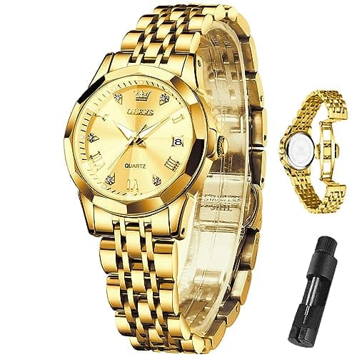 OLEVS Watch Women Gold Luxury Stainless Steel Waterproof Watches for Women Small Wrists Diamond Analog Quartz Ladies Watch Relojes para Mujer - Image 1