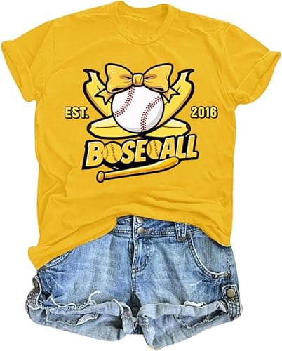 Baseball Shirts for Women Cute Bow Graphic T-Shirt Softball Mom Tee Funny Baseball Fan Short Sleeve Top - Image 1