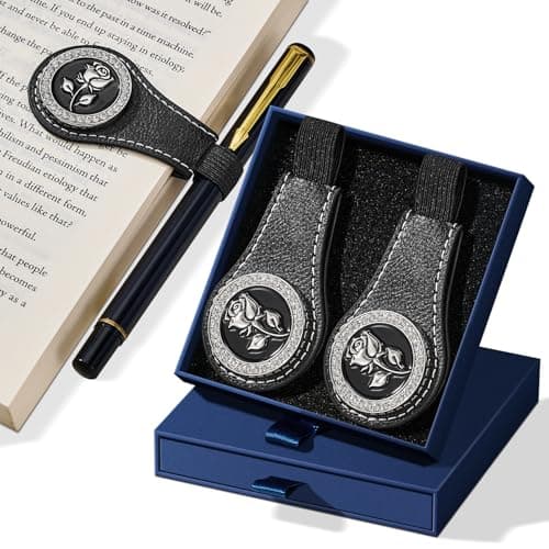 2Pcs Magnetic Leather Bookmarks with Gift Box Magnetic Pen Holder Book Marks Clip Gift for Book Lover Readers Cute Bookmark for Women, Black - Image 1