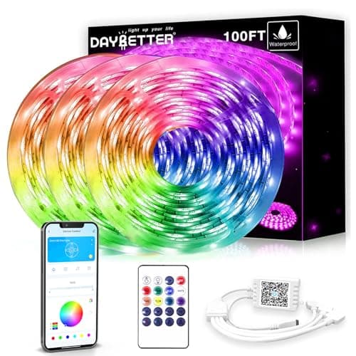 DAYBETTER 100ft LED Strip Lights Waterproof RGB LED Rope Lights with App Remote Control, Music Sync,12V Self-Adhesive LED Tape Lights for House Patio Deck100 FT (3 Rolls of 32.8ft) - Image 1