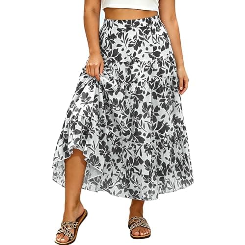 Charming Ashley Women's Chiffon Elastic High-Waisted A-Line Skirt 2026 Summer Bohemian Maxi Skirts Perfect for Beach Vacations Apricot - Image 1