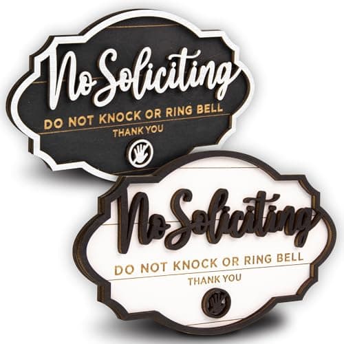 Woodamore Funny No Soliciting Sign For House Door - 2 Pack Small No Soliciting Sign For Front Door Hanging, Wooden No Solicitors Signs For Office Home Decor, Please Do Not Knock Or Ring Doorbell Signs - Image 1