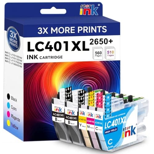 Starink LC401XL Ink Cartridges for Brother Printer High Yield 5 Pack, Compatible Replacement for Brother LC401 Ink Cartridges for Brother MFC-J1010DW MFC-J1170DW MFC-J1012DW MFC-J1800DW