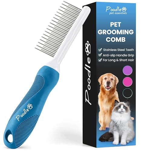 Poodle Grooming Comb - Metal Dematting Comb with Long & Short Stainless Steel Teeth for Removing Matted Hair & Knots, Safe and Gentle for Dogs & Cats - Image 1