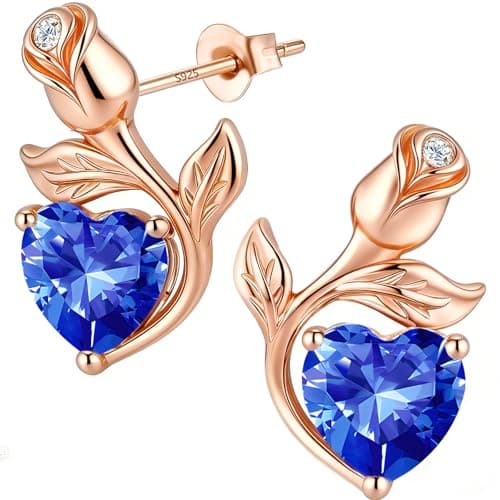 JACUPO 0.8CT Rose Heart Earrings Option of Sapphire Moissanite Stud Earrings Lab-Grown Earrings Birthstone Earrings for Women S925 Sterling Silver Post D Color VVS1 Clarity Ideal Gift for Wife Mother for Birthday Anniversary Valentine's Day Conveying I Love You Message (Sept Sapphire Rose Gold)) - Image 1