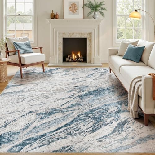 Micgeek Area Rugs for Living Room: 5X7 Abstract Washable Rug Modern Neutral Large Soft Stain Resistant Non-Slip for Bedroom Dining Room Indoor Home Office Carpet - Blue Brown - Image 1