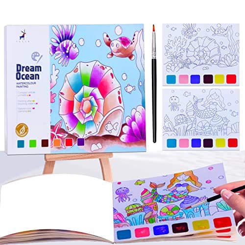 JUNQIU Watercolor Coloring Books for Kids Ages 4-8, Pocket Watercolor Painting Book for Toddlers, Arts and Crafts for Girls Gifts, Stocking Stuffers For Kids - Image 1